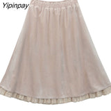 Yipinpay Women Skirt A-line Lace patchwork Double layer Vintage Korean style Sweet female skirt Long faldas largas mujer 2023 HOT