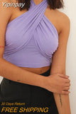 Yipinpay Women Cross Halterneck Bandeau Crop Tops Summer Simple Style Sleeveless Backless Tank Tops Streetwear Casual Plain Vest