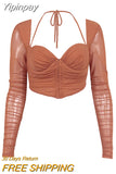 Yipinpay Quality Long Sleeve Corset Top Y2k Women 2023 New Arrivals Summer Top Sexy Female Crop Top For Party Club Streetwear