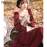 Yipinpay Autumn Women Dress Vintage Party Dress Patchwork Long Red Dresses French Style Retro Female Bing 2023 HOT