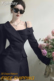 Yipinpay Chic Fashion Elegant Temperament Off Shoulder Dresses Spring 2023 Irregular Slim Button Up Blazer Vestidos Mujer Dress