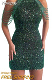 Yipinpay Summer New In Fashion Women's Dress Sequined Luxury Party Short Dresses Chic and Elegant Sexy Crystal Tassel Evening Dress