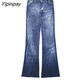 Yipinpay Vintage 2023 Solid Slim Blouse Pants Sets Spring Summer Casual Single Breasted Long Sleeve Shirt Zipper Flare Pants Outwear