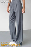 Yipinpay Gray High Waist Pants Women Pleated Casual Floor-Length Trousers Black Office Lady Elegant Letter Chic Pants Spring