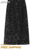 yipinpay Elegant Long Straight Skirts Women Sequins Split Luxury Vintage Office Ladies High Waist Pencil Skirt Korean Fashion