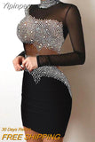 Yipinpay for women 2023 elegant high quality Glitter Contrast Lace Cutout Bodycon slim skinny Dress evening Party dresses Sexy