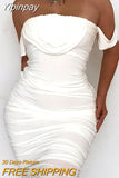 Yipinpay Off Shoulder Pleated Sexy Dress Women Fashion Strapless Summer Party Dress Backless Beach Ladies Casual Dresses 2023