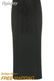 Yipinpay Streetwear Y2k Long Skirt Women Fashion Casual Black Lace-up High Waist Patchwork Sexy Slim Knitted Maxi Skirt Gothic
