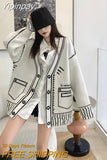 Yipinpay Temperament Loose V Neck Graffiti Cardigan Knitted Jacket Long Autumn Winter Knitted Sweaters Tops Fashion Casual Pull