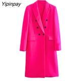 Yipinpay Women Solid Coats 2023 Thick Lapel Double Breasted Long Coats Lady Outerwear Fashion Long Clothes 2023 Autumn Winter
