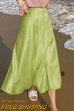 Yipinpay Summer New Women's Skirts Fashion Elegant Acetic Acid Fabric Midi Length High Waist Streetwear Satin Thin White Woman Skirt