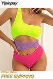 Yipinpay Shoulder Women One Piece Swimsuit 2023 ColorBlock Sexy Ribbed Female Swimwear High Waist Swimming Suit Monokini Bathing Suit