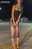 yipinpay Dress Strapless Sexy Dress Women See Through Summer Dress Bodycon Club Party Outfits Solid Streetwear Bling Black Dress
