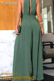 Yipinpay Summer Woman Long Jumpsuits Elegant Sexy Sleeveless Ruched Slit Design Wide Leg Jumpsuit New Fashion Casual One Pieces