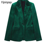 Yipinpay New Women Autumn Velvet Blazer Pants Set 2023 Fashion Office Single Button Jacket Coat Female Oversize Clothes Outerwear