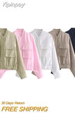 Yipinpay Fashion Bomber Jackets for Women Spring Autumn Big Pockets Coat Female Chic Casual Long Sleeve Jacket Ladies New Outerwear