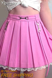 Yipinpay Women Lace Trim Pleated Skirts Preppy Style High-Waist Mini Skirts Flared A-Line Lady Spring Fall Pleated Short Skirt Solid