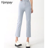 Yipinpay High Waist Stretch Straight Denim Pants Women Korean Vintage Jeans