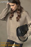 yipinpay Solid Elegant Basic Women Long Sleeve Loose Knit Sweater Outwear Winter 2023 Pullover Casual Fashion Jumper Sweater Tops