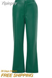 Yipinpay Vintage 90s PU Leather Straight-Leg Trousers Women High Waist Loose Long Pants Autumn Spring Casual Bottoms 2023 New