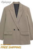 Yipinpay 2023 Black Oversize Blazer Woman Double Breasted Office Elegant Female Blazer Casual Long Sleeve Women's Spring Jacket