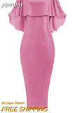 yipinpay 2023 Bling Glitter Elegant Party Evening Maxi Dress Y2K Bodycon Sexy Women Summer Off Shoulder Ruffles Solid Long Dresses
