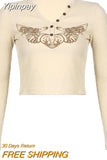 Yipinpay Women T-shirts Fall Winter 2023 Sexy Crop Top 2000s Clothes y2k Graphic Fairy Grunge Vintage Long Sleeve Top Streetwear