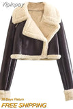 Yipinpay Cropped Fleece Jacket Women Black Faux Leather Jacket Woman 2023 Double Faced Women's Winter Jackets Warm Zip Up Short Coat