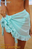 Yipinpay Women Swimsuit Bikini Cover-Ups Skirt Summer Solid Color Beach Wrap Skirt Swimwear Female Ruffles Trim Lace Up Sarong Cover Ups