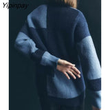 Yipinpay Women Patchwork Knitted Sweater 2023 Simple Autumn Winter Warm Female Single Breasted Cardigan V-neck Long Sleeve Tops