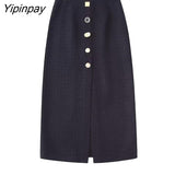 Yipinpay 2023 Women Solid Straight Skirts Spring Autumn High Waist Front Split Single Breasted Skirt Female Zipper Midi A-line Skirt