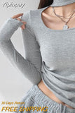 Yipinpay Street Hollow Out Halter Crop Tops Women Fashion Design Slim Long Sleeve T-shirts Grunge Clothes 2023 New