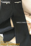 Yipinpay Leg Pants Women Apricot Casual Pants Spring Design Niche Retro High Waisted Slim Woolen Pants Pantalones Black Tweed