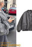 Yipinpay TRAF Fashion Quilted Bomber Jackets for Women 2023 Winter Warm Coat Female Stand Collar with Pocket Loose Jacket Outerwear