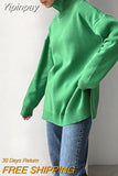 Yipinpay Split Women's Turtleneck Sweater Oversized Casual Pullover Jumpers Winter Warm Long Sleeve Top Female Loose Sweaters