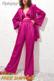 Yipinpay Solid Ladies Pink Blazer Fashion Spring 2023 Long Sleeve Oversized Women Blazer Coats Elegant Sashes Satin Jackets