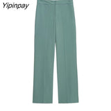 Yipinpay 2023 Autumn Winter Ladies Blazer Pant Sets Office Outfits Long Sleeve Double Breasted Jacket Zipper Trouser Notched Outwear