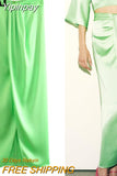 Yipinpay Green Satin Skirt Woman Knot Long Skirts For Women Fashion 2023 Summer High Waist Slit Midi Skirt Elegant Women's Skirts