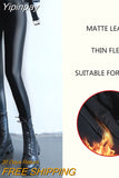 Yipinpay Autumn Winter New Thermal Leg Warm Women's Leggings Leather High Waist Fleece Velvet Black Tights Sexy PU Faux Female Pants