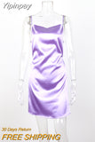 Yipinpay Color Spaghetti Strap Satin Dress Sexy Women Sleeveless Slip Dress for Summer Club Party Wear Lady Mini Dress