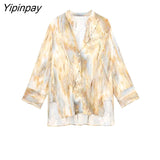 Yipinpay Women Summer Fashion Tie-Dyed Blouse Pants Sets 2023 Single Breasted Shirts Casual Printed Elastic Waist Pants Outwear