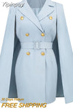 Yipinpay Blazer Dress High Street Club Party Dresses Double Breasted Cloak Dress with Belt Fashion notched Dresses Women 2023 Autumn