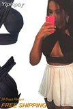 Yipinpay Women Cross Over Crop Top Sexy Nightclub Halter Neck Cut Out Sleeveless Shorts Black Blouses Clubwear