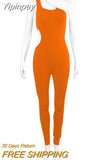 Yipinpay Chain Hollow Out Sexy Jumpsuit Women One Shoulder Sleeveless Jumpsuits Femme Black Streetwear Party Outfits Overalls 2023