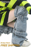 Yipinpay for Women Fall Winter Leg Warmers Knee Length Lolita Harajuku y2k Buckled Denim Leggings Stylish Jean Foot Socks for Lady