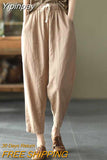 Yipinpay Summer Cotton Linen Women's Pants High Waist Vintage Korean Fashion Trouser Loose Oversize Solid Color Casual Cropped Pants