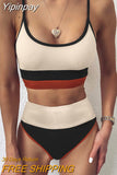 Yipinpay Up Swimsuit Female Patchwork Swimwear For Women Bathing Suit High Waist Bikini Set Sport Wear Swimming Suit Sexy Bikini