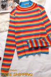 yipinpay Spring Autumn Long Sleeve Knit Sweater Women Stripe Cute Hit Color Casual Pullover Tops Female Basic Ulzzang Jumper
