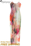 Yipinpay Tie Dye Tulle Long Dress Women Summer Slip Bodycon Dress 2023 Backless Sexy Summer Dresses Midi Evening Party Dresses