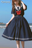 Yipinpay Style College Style Dress Women 2023 Summer New Student Loose Navy Collar Fairy A-line Woman Dress Vestido Feminino